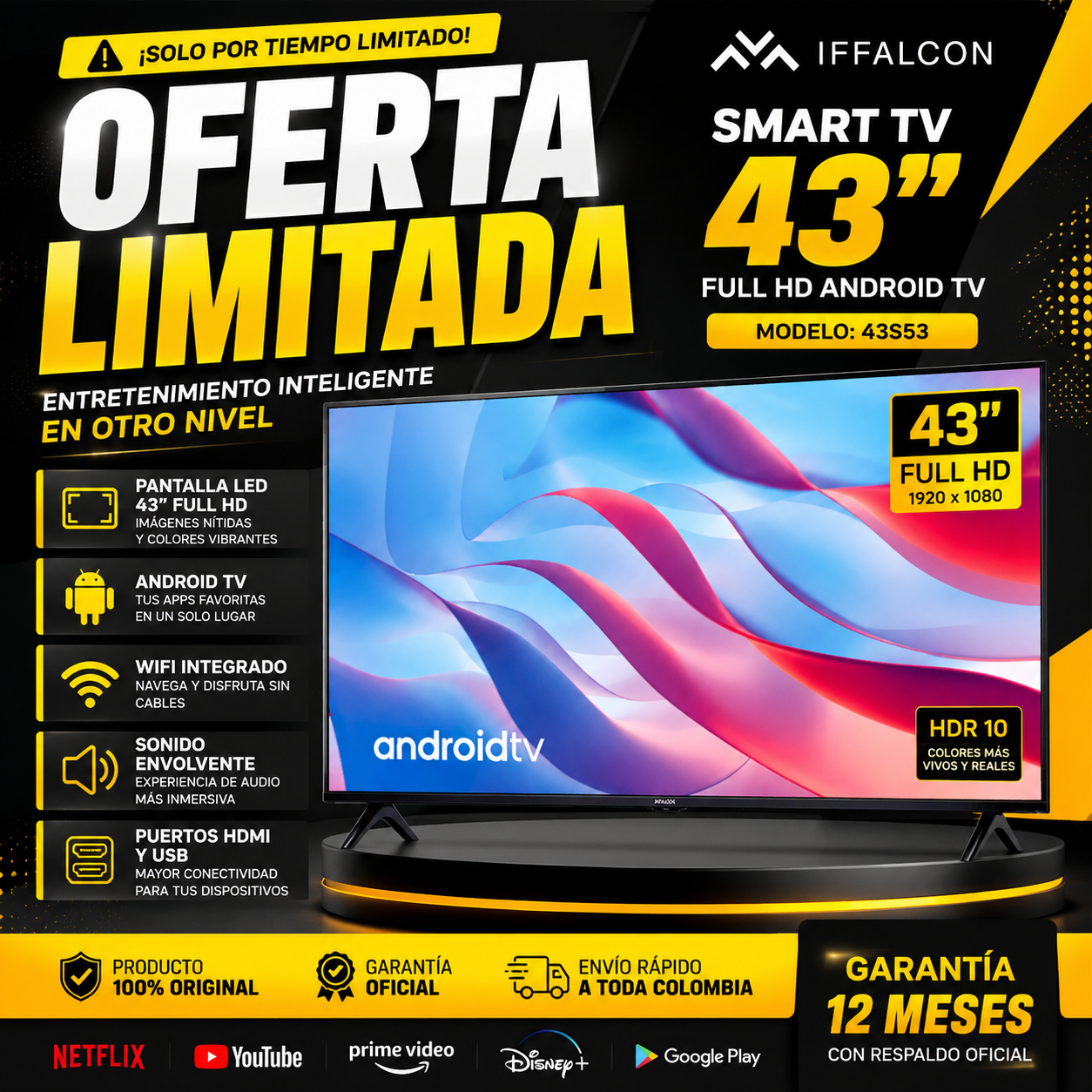 🔥 ¡OFERTA LIMITADA! 🔥Televisor Iffalcon 43 Pulgadas - Smart TV Full HD Android