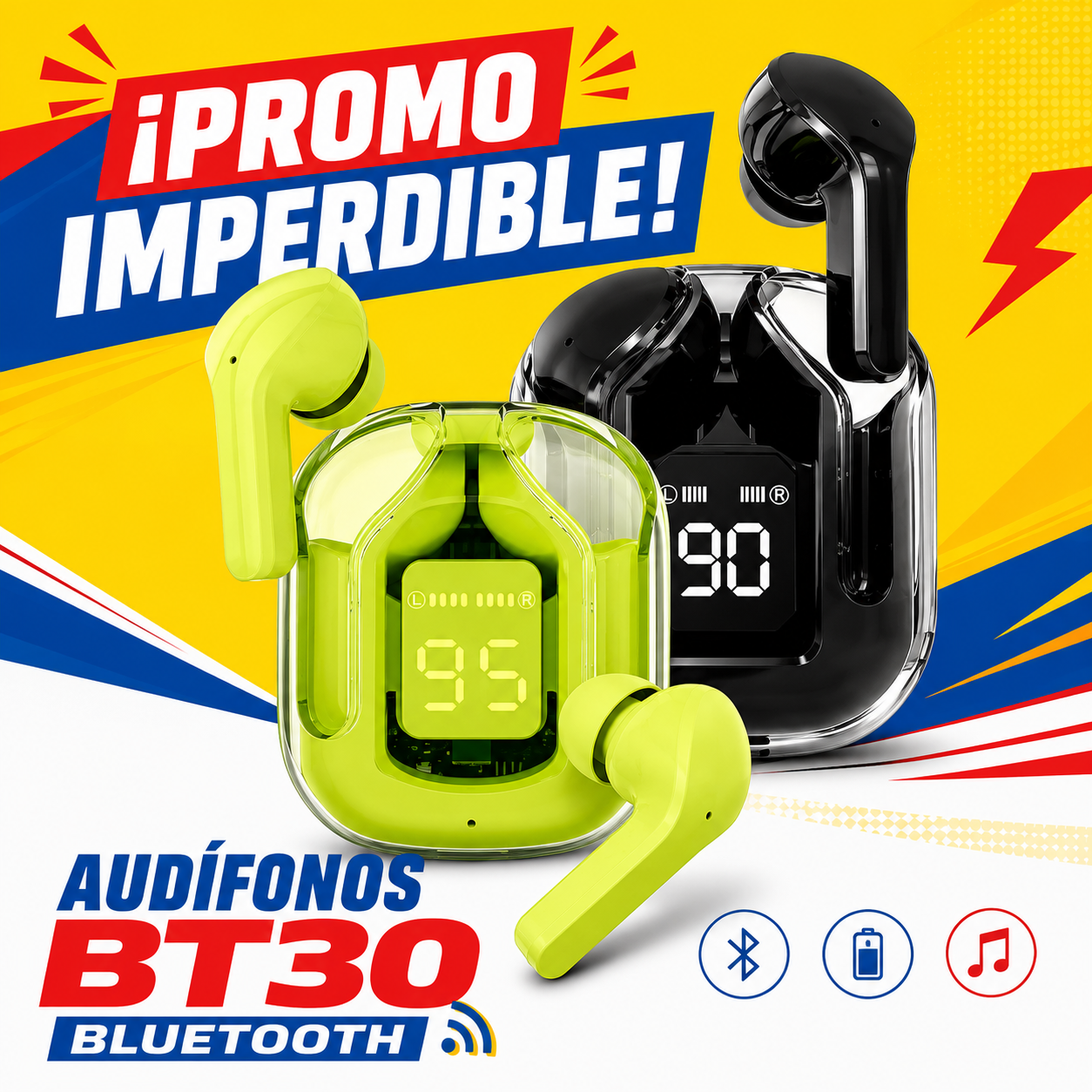 🔥 ¡PROMO IMPERDIBLE! 🔥Audífonos Inalámbricos Bluetooth BT30 con Pantalla LED Digital 🎧