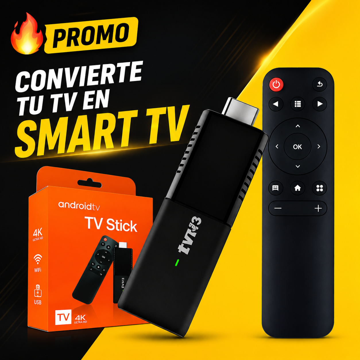 🔥 PROMO 🔥 CONVIERTE TU TV EN SMART TV - TV Stick Android 14 4K | WiFi | 16GB | 2GB RAM
